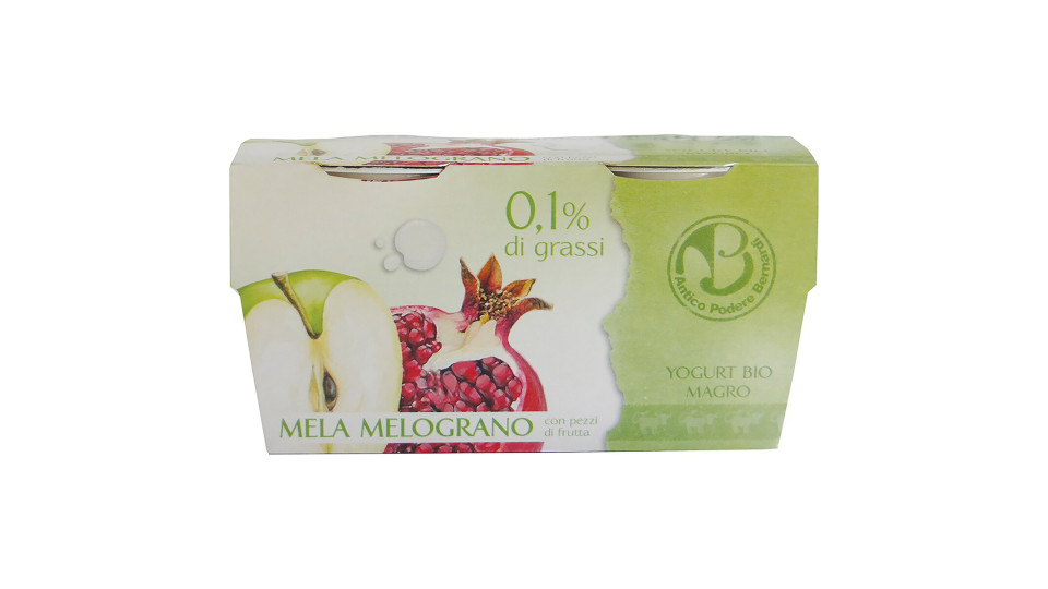 Yogurt magro mela in pezzi e melograno