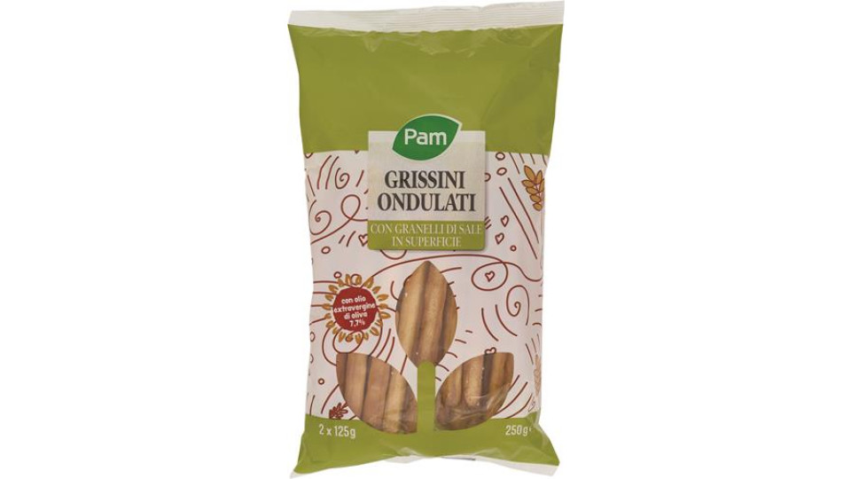GRISSINI ONDULATI CON GRANELLI DI SALE IN SUPERFICIE