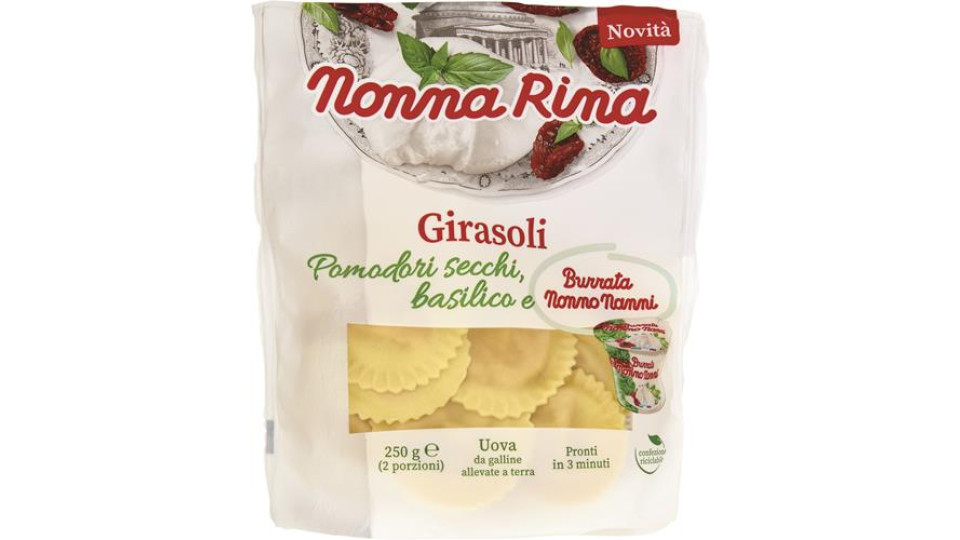 GIRASOLI BURRATA, POMODORI SECCHI E BASILICO