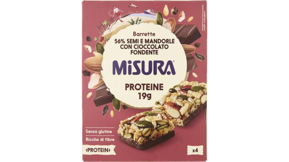 BARRETTE DI CEREALI PROTEIN 56% SEMI E MANDORLE CON CIOCCOLATO FONDENTE
