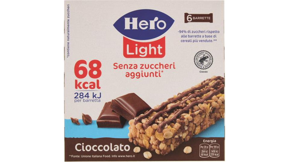 BARRETTE AI CEREALI LIGHT CIOCCOLATO 6X20 G