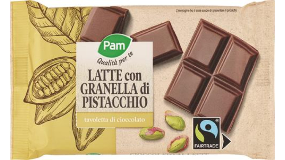 TAVOLETTA DI CIOCCOLATO AL LATTE E GRANELLA DI PISTACCHIO