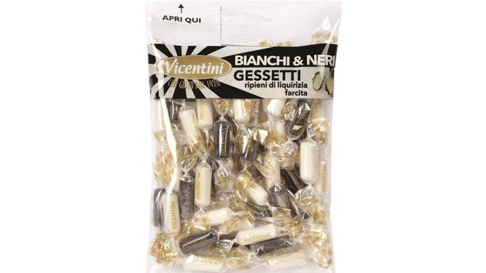 CARAMELLE GESSETTI BIANCHI E NERI RIPIENI ALLA LIQUIRIZIA