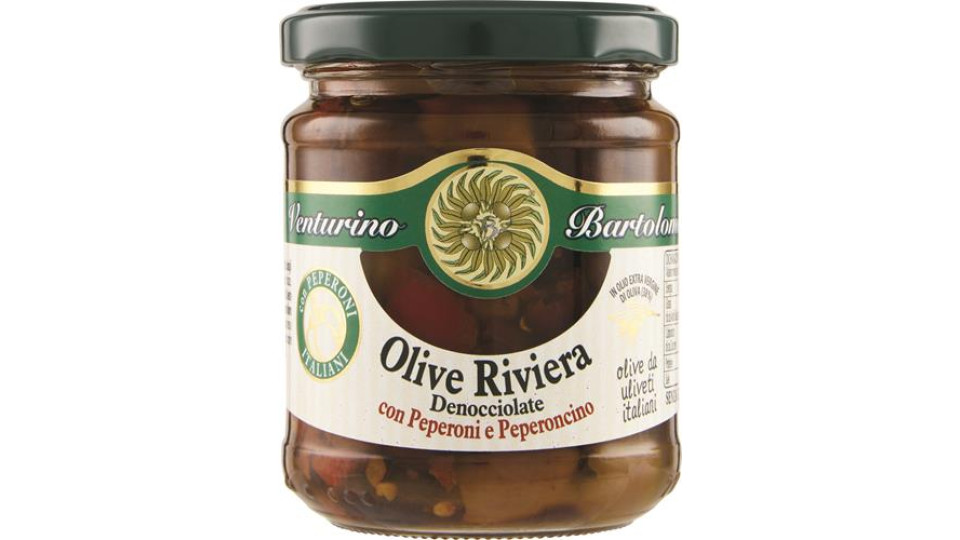 OLIVE RIVIERA DENOCC. IN OLIO CON PEPERONI E PEPERONCINO