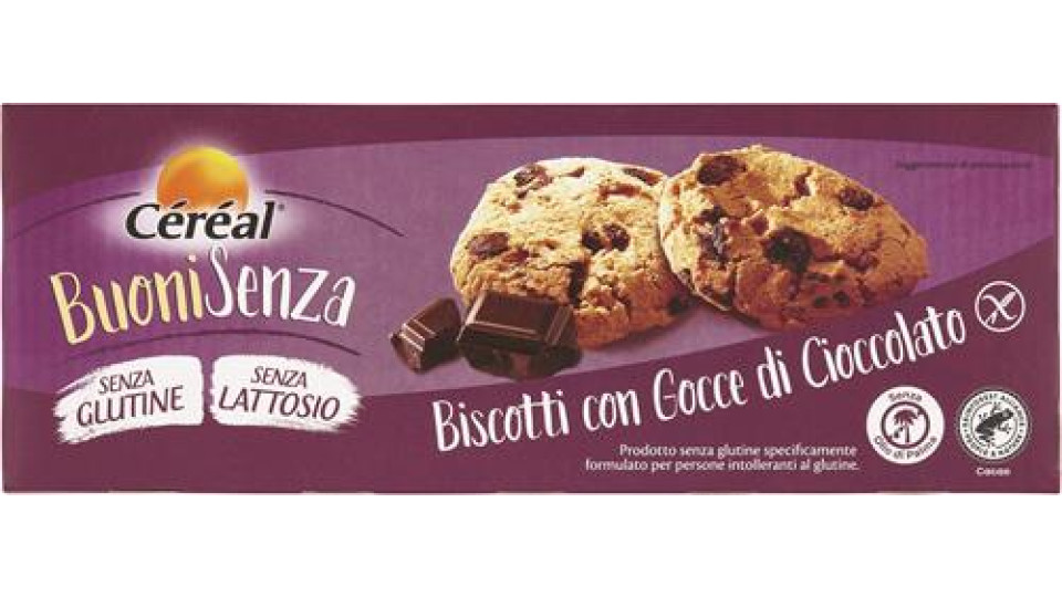 BISCOTTI CON GOCCE DI CIOCCOLATO, FROLLINI SENZA LATTE BUONI SENZA 3 X 50 G - SENZA GLUTINE