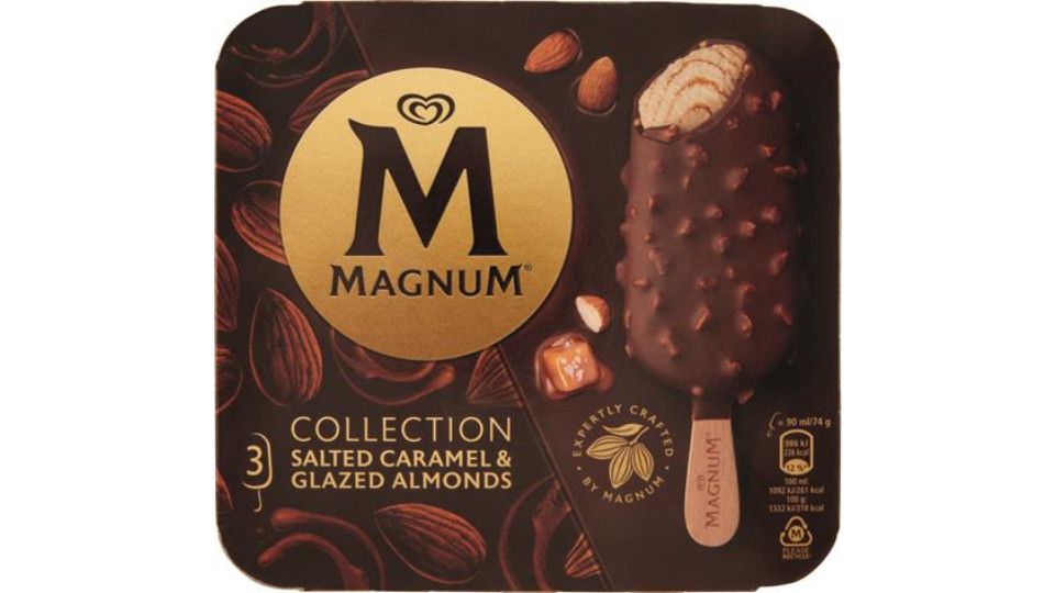 GELATO MAGNUM COLLECTION CARAMELLO SALATO E MANDORLE GLASSATE 3 X 74 G