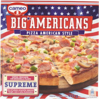 PIZZA BIG AMERICANS CON SALAME PROSCIUTTO PEPERONI FUNGHI MAIS POMODORI