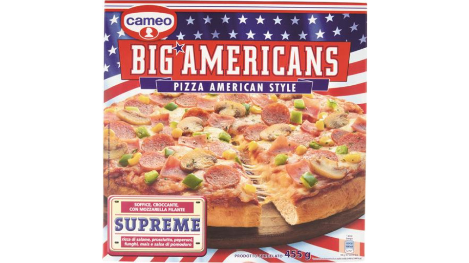 PIZZA BIG AMERICANS CON SALAME PROSCIUTTO PEPERONI FUNGHI MAIS POMODORI