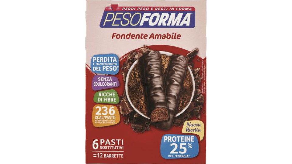 BARRETTE CIOCCOLATO FONDENTE AMABILE 6 PASTI SOSTITUTIVI PERDITA-MANTENIMENTO PESO 12X31G