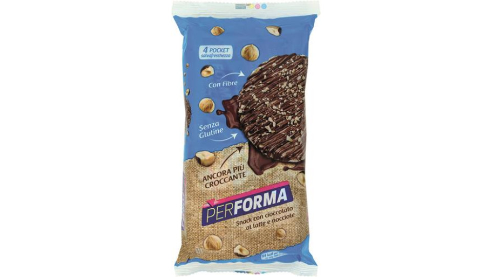 GALLETTE SNACK DI RISO INTEGRALE, CON CIOCCOLATO AL LATTE E NOCCIOLE 8 X 17,75 G