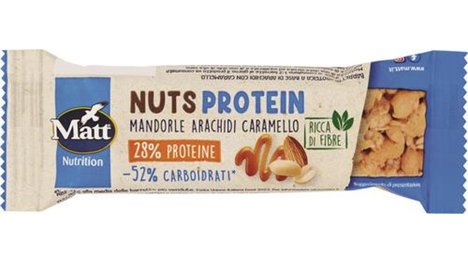 BARRETTA MATT PROTEICA CON ARACHIDI MANDORLE E CARAMELLO DA 38GR