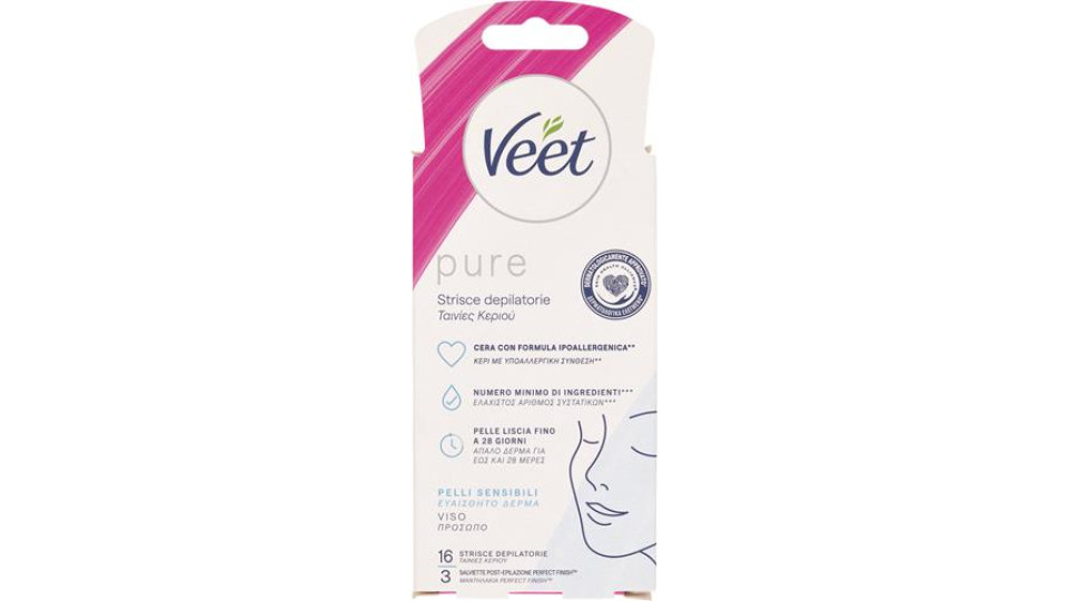 VEET PURE STRISCE VISO IPOALLERGENICHE 16 PEZZI