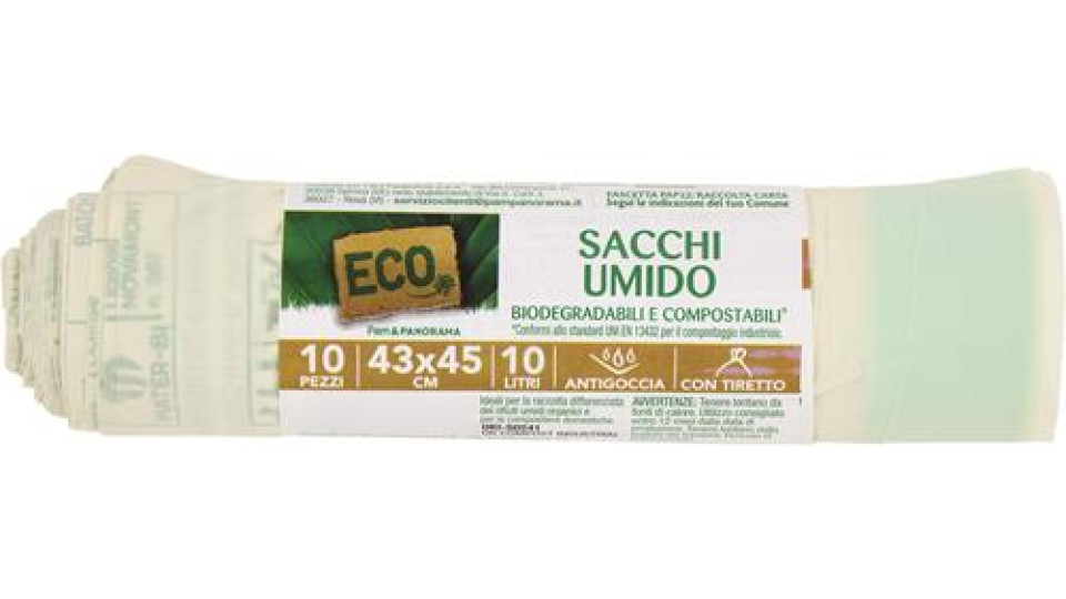 SACCO IMMONDIZIA PER UMIDO CON TIRETTO 10LT 43X45CM 10 PEZZI