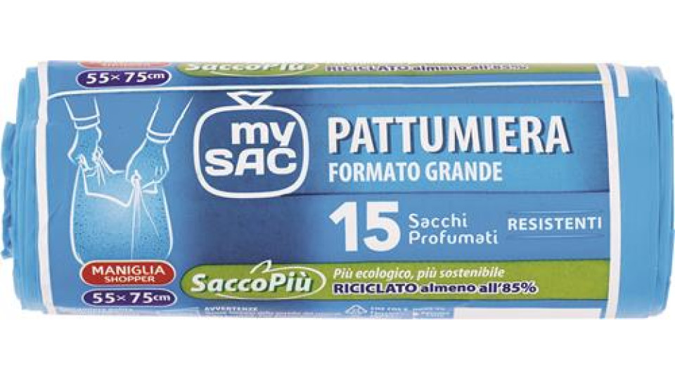 SACHETTO IMMONDIZIA AZZURRO 15 PZ 55X75 CM CAPACITÀ 40 LT