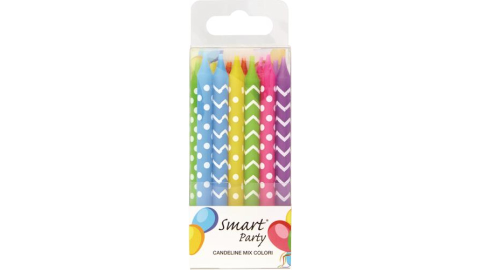 CANDELE STAMPATE COLORI MIX 12 PEZZI