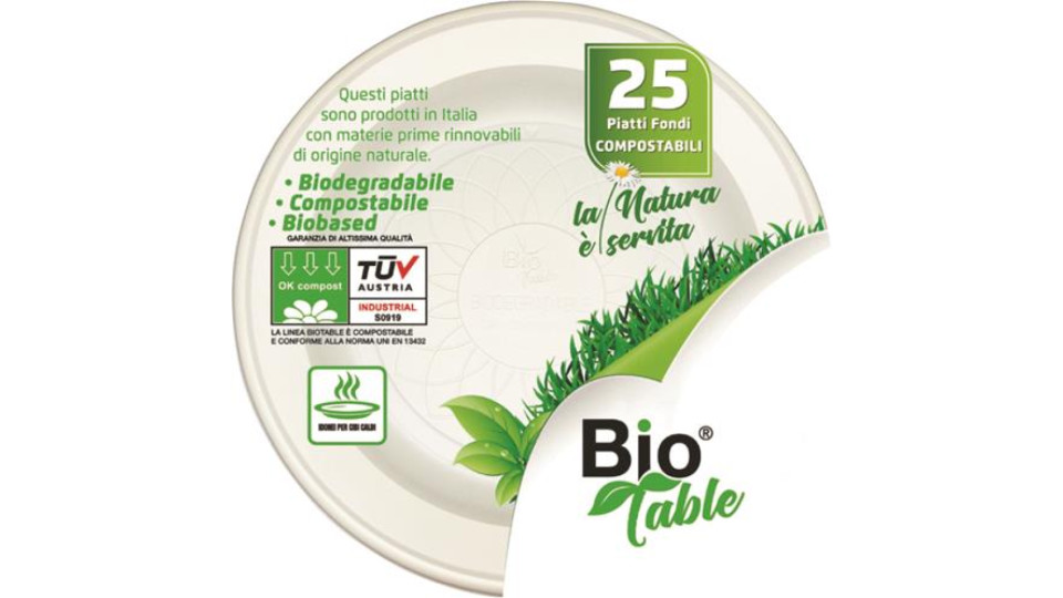 BIO TABLE PIATTO FONDO D.22 BIOPLASTICA 25 PZ.
