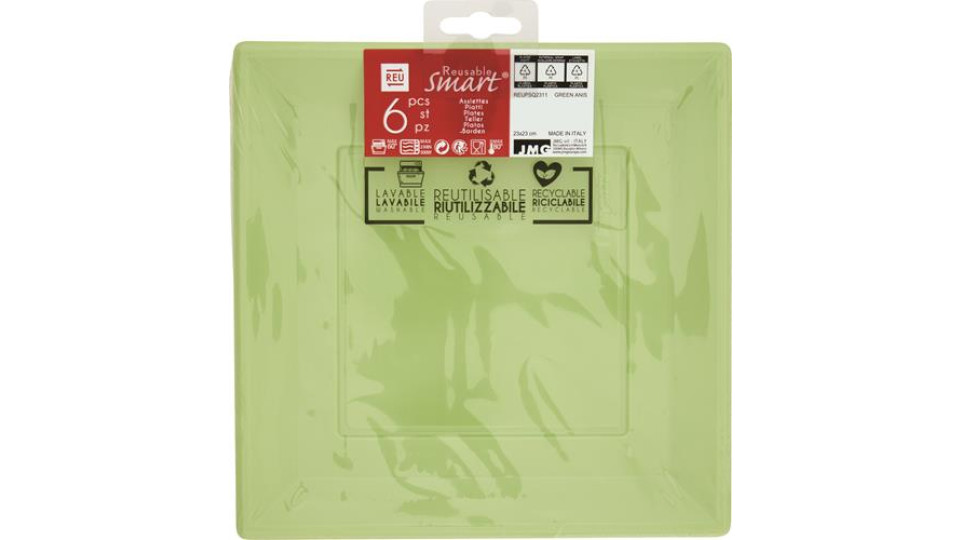 PIATTO QUADRATO RIUTILIZZABILE 23X23 CMGREEN ANIS