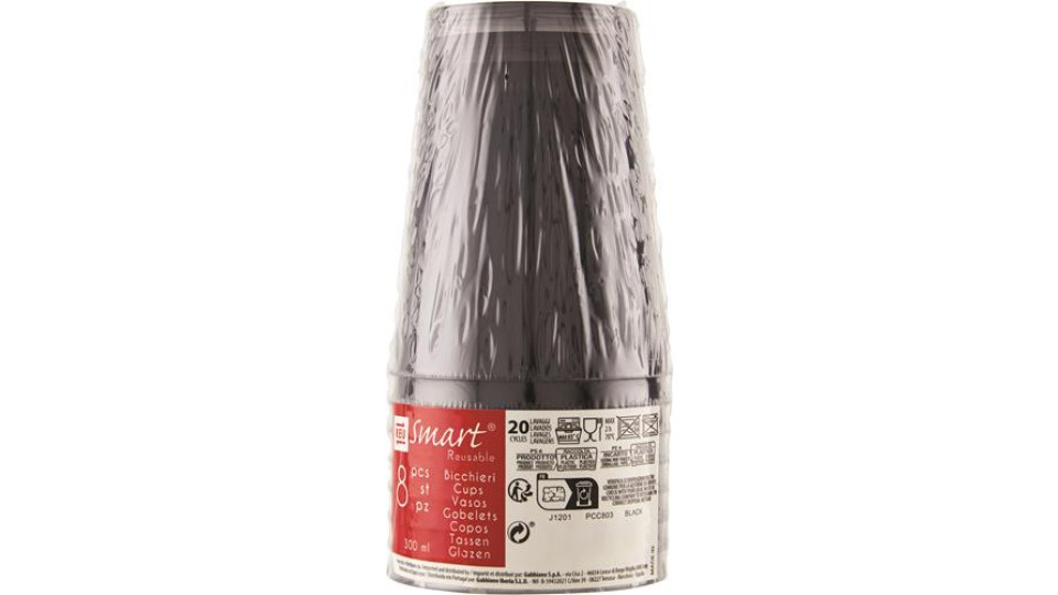 BICCHIERE 30CL TRASPARENTE RIUTILIZZABILE NERO 8 PEZZI