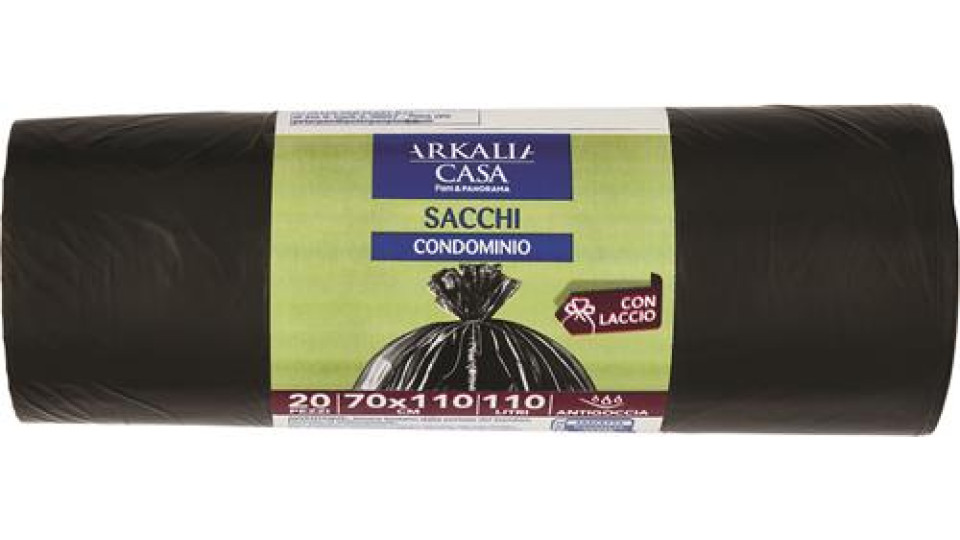 SACCO IMMONDIZIA CONDOMINIALE CON LACCI 110LT NERO 70X110CM 20 PEZZI