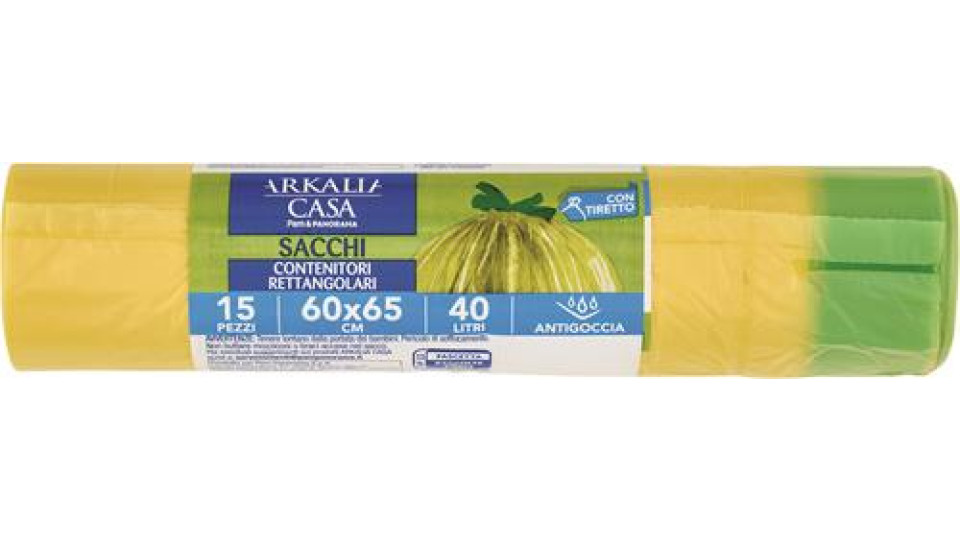 SACCO IMMONDIZIA RETTANGOLARE CON TIRETTO 60X65 40LT 15 PEZZI