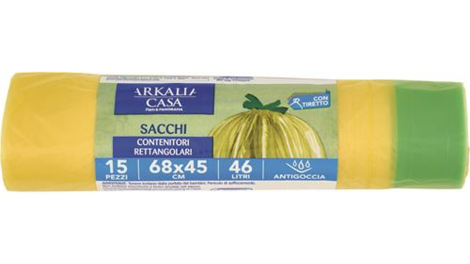 SACCO IMMONDIZIA RETTANGOLARE CON TIRETTO 68X45 46LT 15 PEZZI