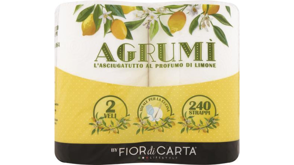 ASCIUGATUTTO 2 VELI 2 ROTOLI 120 STRAPPI PROFUMO LIMONE