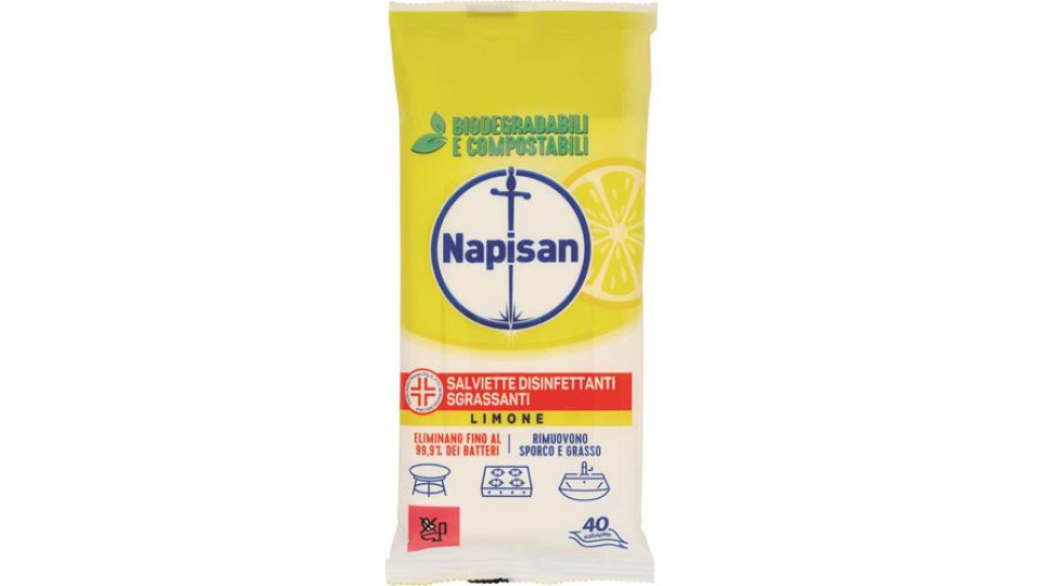 SALVIETTE DISINFETTANTI SGRASSANTI LIMONE BIODEGRADABILI 40 PZ
