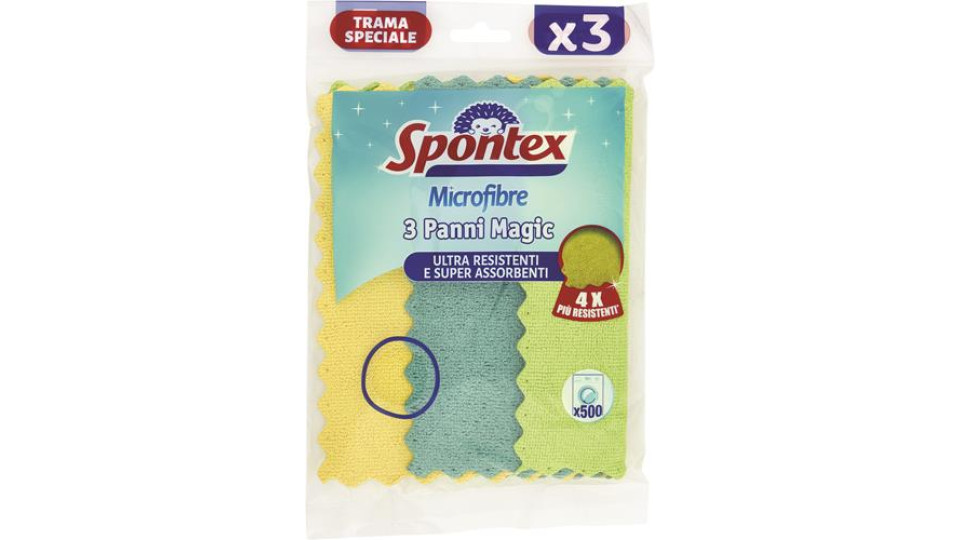 SPONTEX PANNI MAGIC 3 PANNI - DIMENSIONI: 20,5 X 22 CM COMPOSIZIONE: 70% POLIESTERE, 17% POLIAMMIDE, 13% POLIURETANO