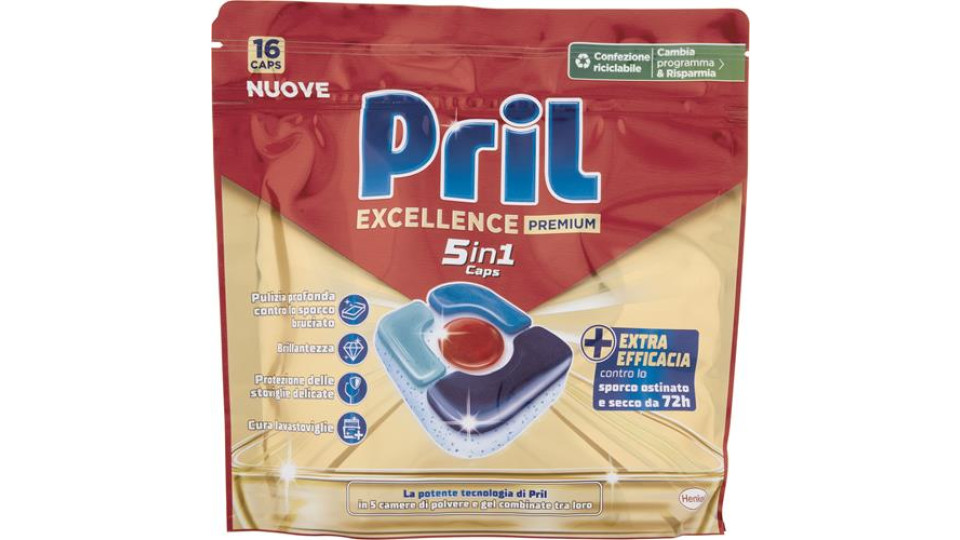DETERSIVO LAVASTOVIGLIE PRIL CAPS EXCELLENCE 5IN1 16 PEZZI