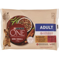 ALIMENTO SECCO PER CANE ONE MINI ADULT CON POLLO O CON ANATRA IN SALSA GR85X4