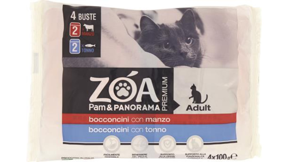 BOCCONCINI PER GATTI ADULTI MANZO - TONNO 4 X 100 G