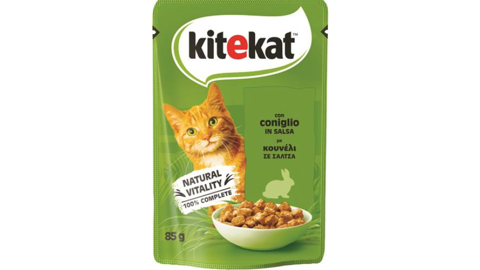 ALIMENTO UMIDO PER GATTO BUSTA KITEKAT CONIGLIO IN SALSA DA 85GR