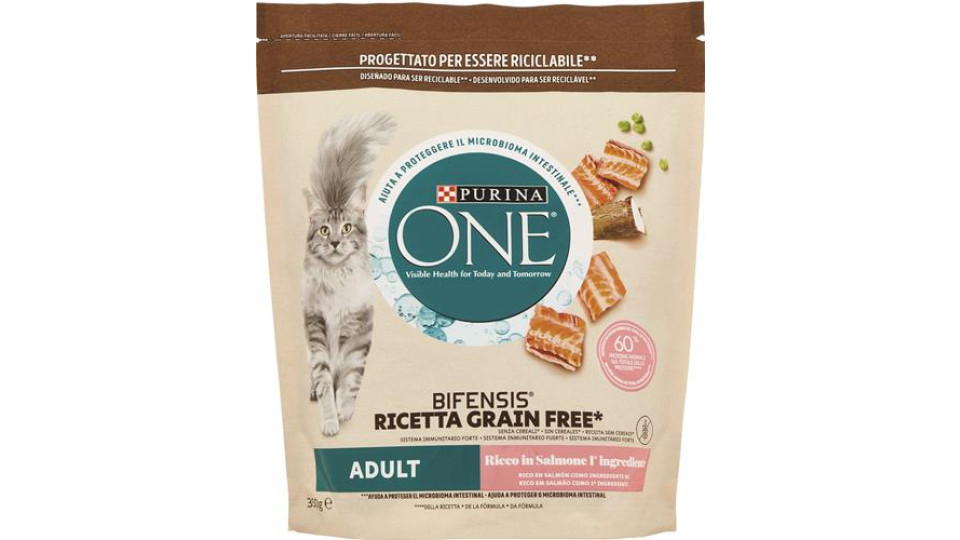 ALIMENTO SECCO PER GATTO ONE BINENFIS ADULT GRAIN FREE AL SALMONE GR350