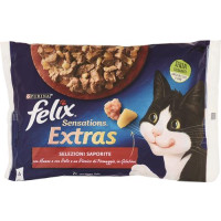 FELIX SENSATIONS EXTRAS CIBO UMIDO PER GATTI CON MANZO E POLLO 4X85 G