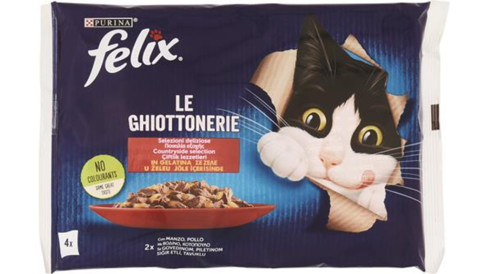 FELIX LE GHIOTTONERIE CIBO UMIDO PER GATTI CON MANZO E POLLO 4X85 G