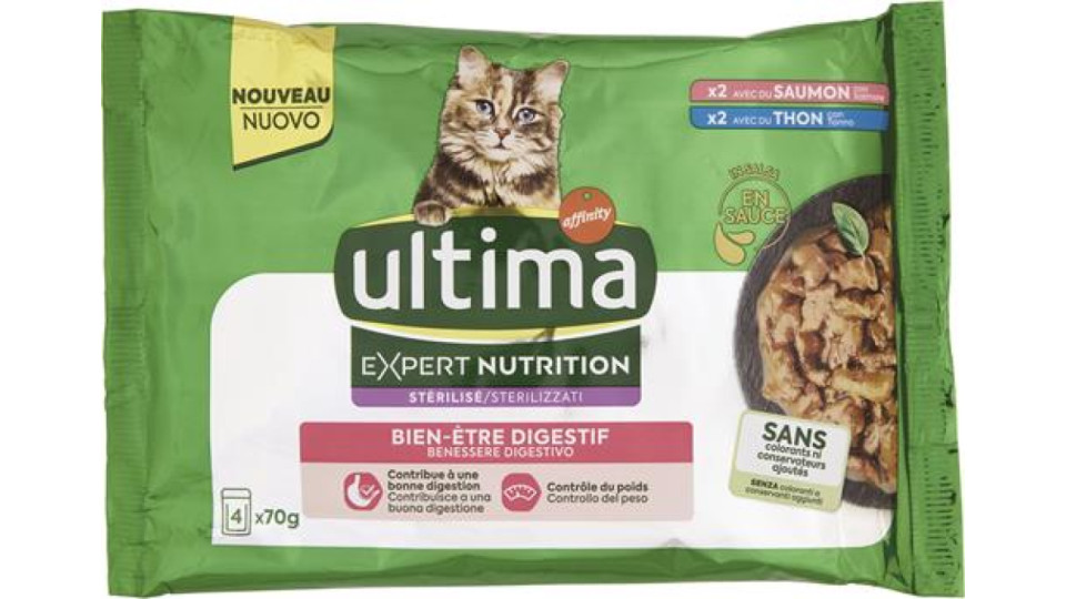 ULTIMA CAT WET EXPERT NUTRITION BENESSERE DIGESTIVO SALMONE & TONNO G 70X4