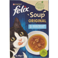 FELIX SOUP ORIGINAL CIBO UMIDO PER GATTI CON MERLUZZO, TONNO E PLATESSA 6X48G