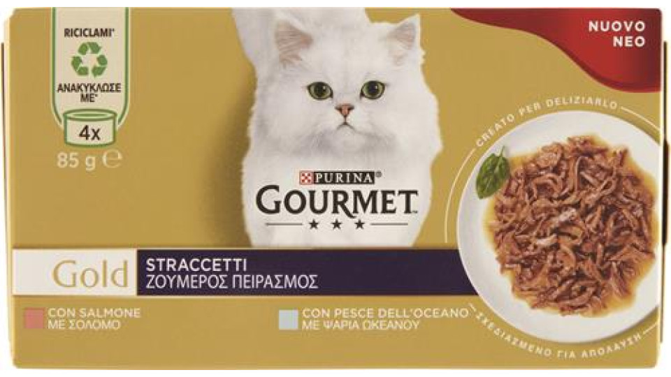 ALIMENTO UMIDO GATTO STRACCETTI PESCE DELL'OCEANO E SALMONE GR85X4