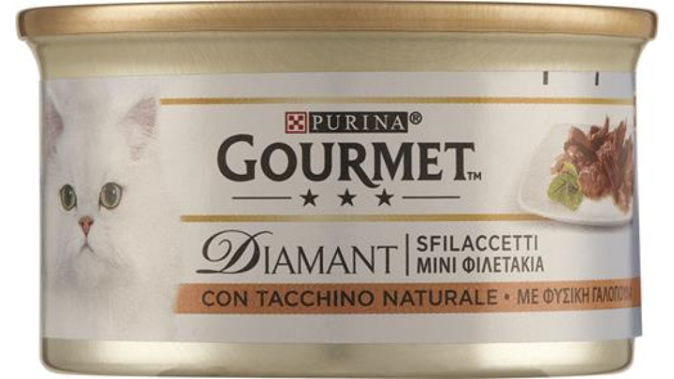 ALIMENTO UMIDO PER GATTO GOURMET DIAMANT SFILACCETTI CON TACCHINO SAPORITO 85G