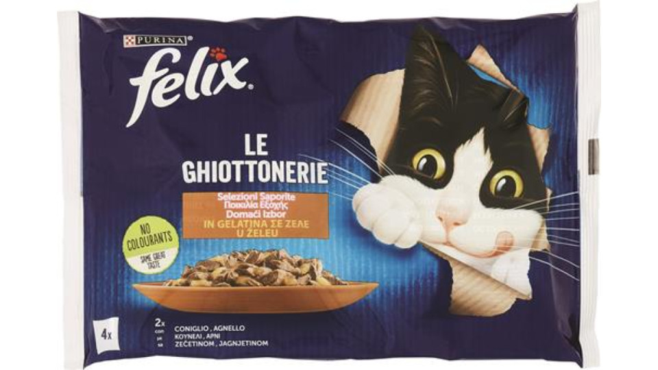 FELIX LE GHIOTTONERIE CIBO UMIDO PER GATTI CON CONIGLIO E AGNELLO 4X85 G