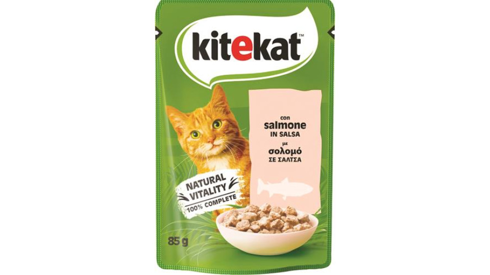 ALIMENTO UMIDO PER GATTO BUSTA KITEKAT SALMONE IN SALSA 85GR