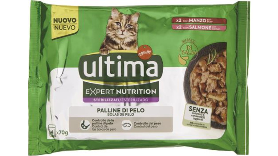 CROCCANTINI WET EXPERT NUTRITION HAIRBALL MANZO & SALMONE G 70X4