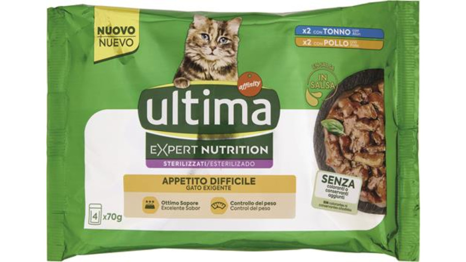 ULTIMA CAT WET EXPERT NUTRITION APPETITO DIFFICILE TONNO & POLLO G 70X4