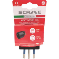 ADATTATORE CON SPINA 10A 2P+T E PRESA 10-16A 2P+T (STANDARD ITALIANO 10A E TEDESCO 16A CON TERRA LATERALE), IMQ NERO