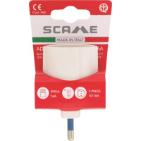Adattatore pluristandard con spina 16A 2P+T. 2 prese bivalenti 10 16A 2P+T e 1 presa 10-16A 2P+T stand. italiano 10A e tedesco 16A con terra laterale .IMQ - bianco