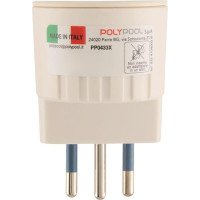 Adattatore con spina 10A 2P+T e presa 10-16A 2P+T standard Italiano 10A e tedesco 16A con terra laterale IMQ - bianco