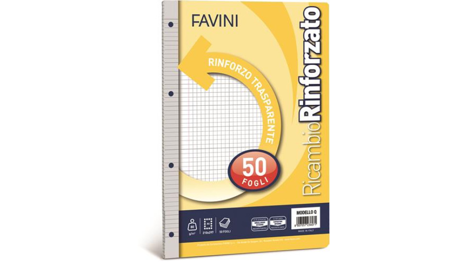 RICAMBI RINFORZATI FOGLI 50 A QUADRI 5MM, CON MARGINI RIGO Q IDEALI PER RACCOGLITORI 4 ANELLI