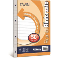 RICAMBI RINFORZATI FOGLI 50 RIGO C, A RIGHE CON MARGINI BANDE COLORATE IDEALI PER RACCOGLITORI 4 ANELLI