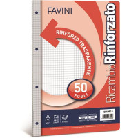 RICAMBI RINFORZATI FOGLI 50 A QUADRI, RIGO 5MM IDEALI PER RACCOGLITORI 4 ANELLI