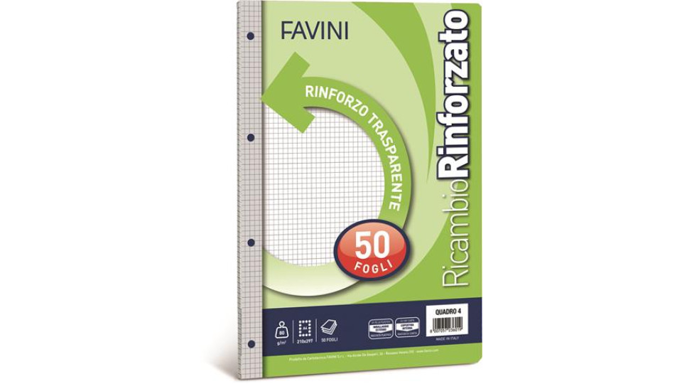 RICAMBI RINFORZATI FOGLI 50 RIGO A QUADRI, 4MM IDEALI PER RACCOGLITORI 4 ANELLI